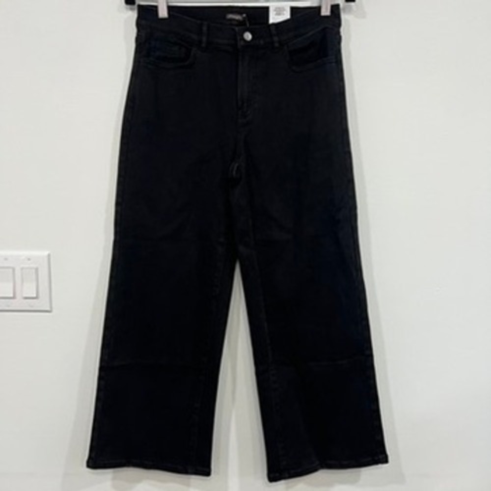 J Mclaughlin Charter Pant 4 NWT $178 Jeans Wide Leg Cotton Stretch Black Solid